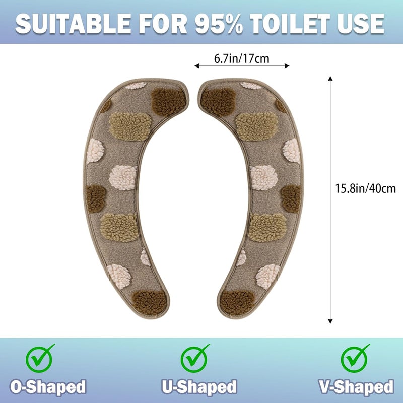 Iensen Thick and Warm Toilet Seat Cover – Washable, Reusable Cushion with TPR Adhesive Back & Decorative Pattern for Comfort & Insulation (Brown) - Image 2